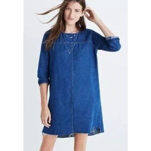 Madewell Denim Step Hem Shift Dress Y2K 90’s SMALL Raw Frayed Hem boho western